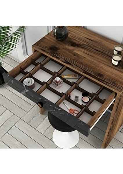 Lizbon Mini Aynalı Makyaj Masası Dresuar - Ceviz / Siyah Mermer fiyatları