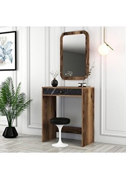 Lizbon Mini Aynalı Makyaj Masası Dresuar - Ceviz / Siyah Mermer modelleri