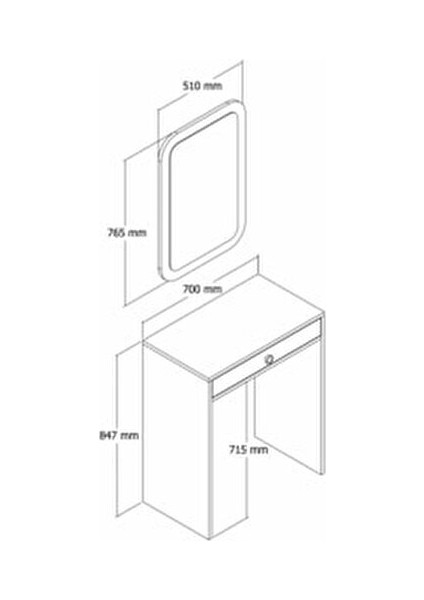 Lizbon Mini Aynalı Makyaj Masası Dresuar - Ceviz / Siyah Mermer indirimleri