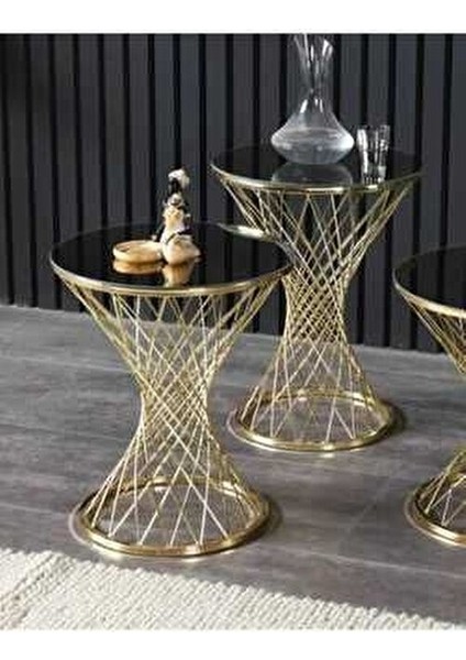 Pota Zigon Sehpa Gold Ayak Bronz Aynalı Sehpa