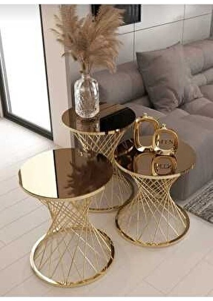 Pota Zigon Sehpa Gold Ayak Bronz Aynalı Sehpa modelleri