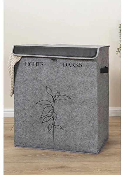 Çok Amaçlı Gri Keçe Deri Çamaşır Kirli Sepeti 2 Bölmeli Katlanır Tasarım modelleri
