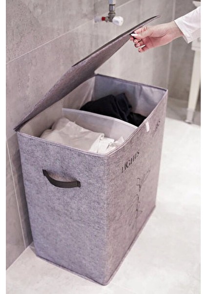 Çok Amaçlı Gri Keçe Deri Çamaşır Kirli Sepeti 2 Bölmeli Katlanır Tasarım indirimleri