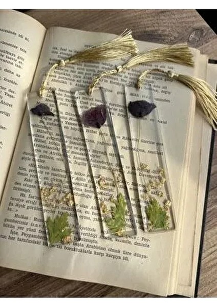 Gerçek Kurutulmuş Gelincik Çiçekli Altın Varaklı Epoksi Kitap Ayracı ( 1 Adet )