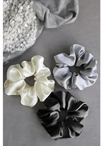 Kadın 3 ' Lü Saten Saç Lastik Toka Seti TK0016