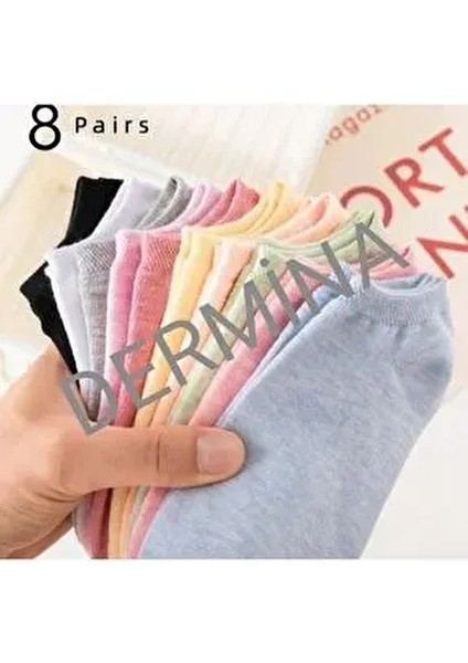 Kadın Patik Çorap Esnek Örme Kumaşla Günlük Kullanıma Uygun Düz Desen 8'li Paket