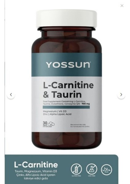 L-Karnitin, Taurin, Glutatyon ve Koenzim Q10 İçeren Tablet Takviye Edici Gıda indirimleri