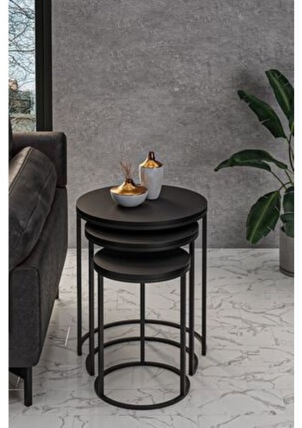 3'lü Siyah Ayak Siyah Tabla Zigon Servis Salon Sehpa fırsatları