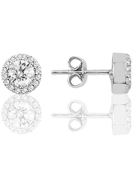 925 Ayar Gümüş Beyaz Yuvarlak Tek Taş Zirkon Küpe – Zarif ve Şık Günlük/Tasarım Takı