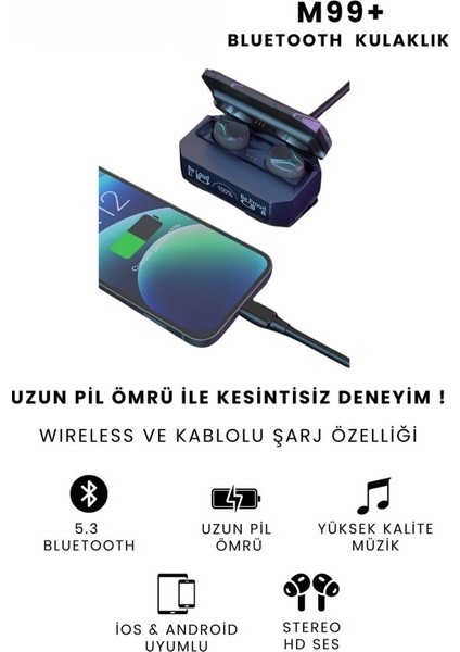 M99 Plus+ Oyuncu Kulaklığı Enc Mod Aktif Ios ve Android Tüm Telefonlara Uyumlu Bluetooth Kulaklık modelleri