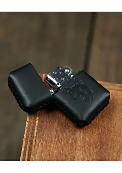 El Yapımı Hakiki Deri Kılıflı Zippo Çakmak Rüzgar Geçirmez Taşınabilir Tasarım