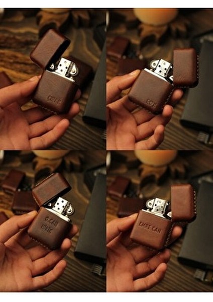 El Yapımı Hakiki Deri Kılıflı Zippo Çakmak Rüzgar Geçirmez Taşınabilir Tasarım fırsatları