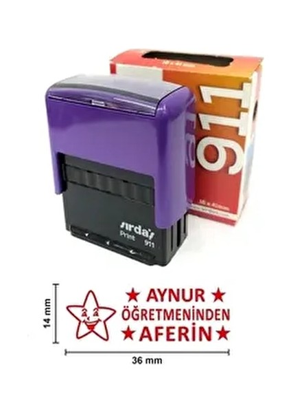 Öğretmen Kaşesi Aferin Isimli 911 (36X14 Mm) Kırmızı Keçeli Otomatik Kaşe