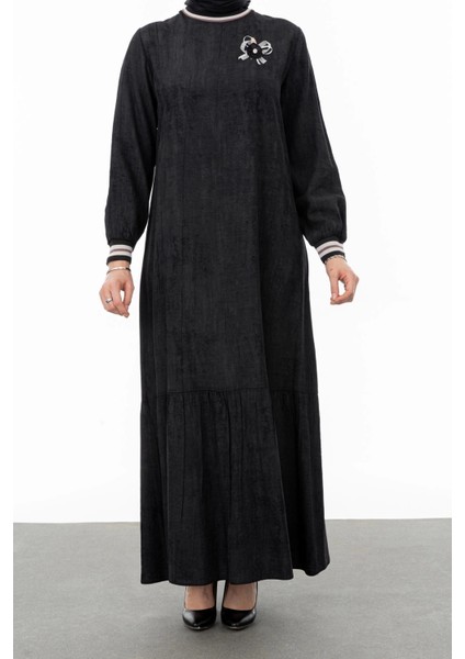 Ribanalı Eteği Büzgülü Elbise - Siyah modelleri