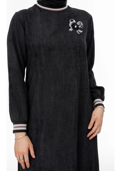 Ribanalı Eteği Büzgülü Elbise - Siyah fırsatları