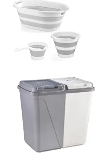 90 Lt Iki Bölmeli Kirli Çamaşır Sepeti-3'lü Mülti Katlanır Set