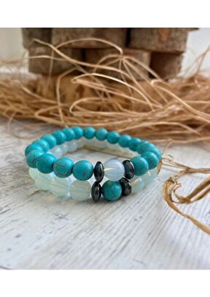 Doğal Opal Ay Taşı ve Firuze Taşı Muhteşem Uyumunuzu Tamamlayacak Sevgili Çift Kombini fiyatları