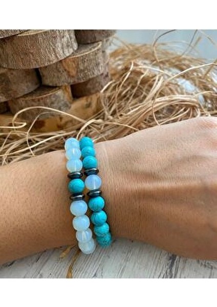 Doğal Opal Ay Taşı ve Firuze Taşı Muhteşem Uyumunuzu Tamamlayacak Sevgili Çift Kombini modelleri