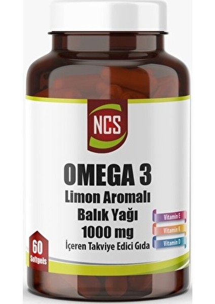 Limon Aromalı Omega 3 Balık Yağı 1000 Mg Vitamin D Vitamin K Vitamin E 60 Softgels