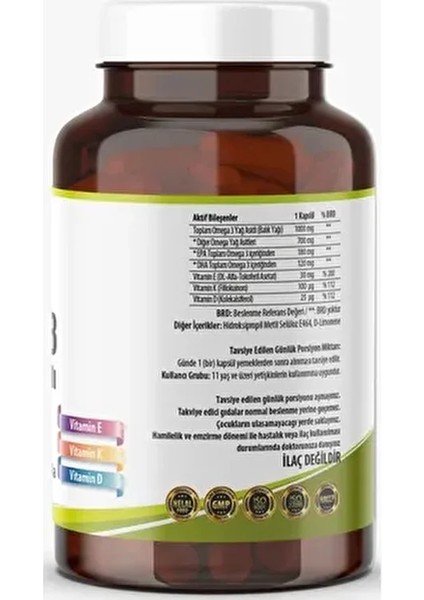 Limon Aromalı Omega 3 Balık Yağı 1000 Mg Vitamin D Vitamin K Vitamin E 60 Softgels fiyatları