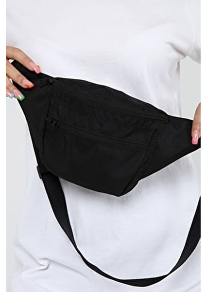 Su Geçirmez Kumaş Özellikli Askılı Çapraz Siyah Unisex Omuz ve Bel Çantası