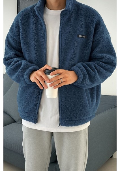 Oversize Peluş Tam Fermuarlı Sweatshirt Peluş Içi Polarlı Sherpa Kumaş Sweatshirt