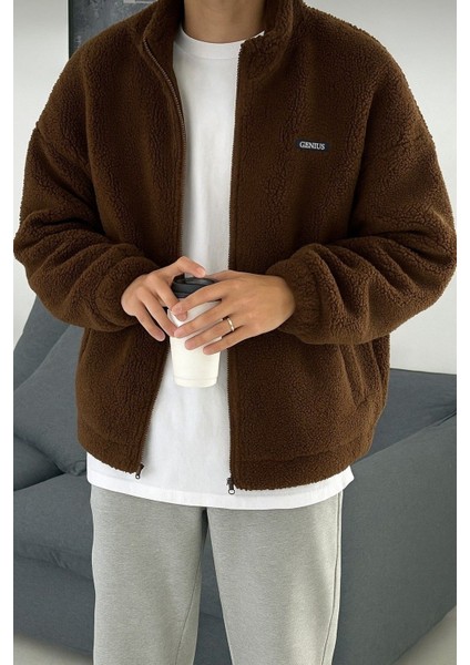 Oversize Peluş Tam Fermuarlı Sweatshirt Peluş Içi Polarlı Sherpa Kumaş Sweatshirt