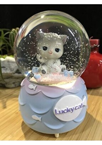 Kar Tanesi Püskürtmeli Işıklı Şanslı Sevimli Kedi Lucky Cat Kar Küresi Müzik Kutusu fırsatları