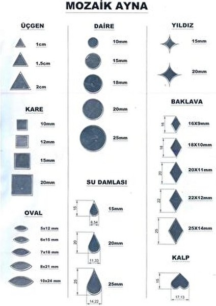 5MMX12MM Oval Gümüş Renk Pleksi Yapışkanlı Mozaik Ayna 100 Adet modelleri