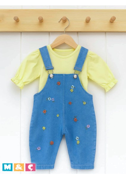 M.Ç Family Store Kiz Çocuk Jean Salopet 2' Li Kot Tulum Takim