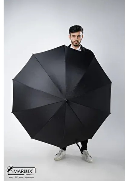 Baston Şemsiye 10 Fiber Telli Siyah Dokuma Malzeme ile Otomatik 135 cm Çap