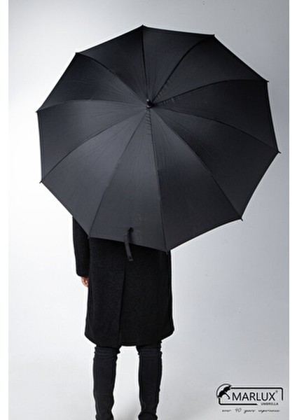 Baston Şemsiye 10 Fiber Telli Siyah Dokuma Malzeme ile Otomatik 135 cm Çap modelleri