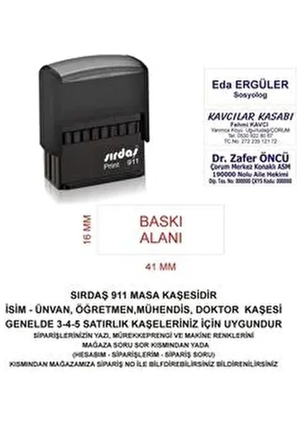 911 İsim Kaşesi 1 Adet Siyah Renk 16 mm Yükseklik 41 mm Ölçüler