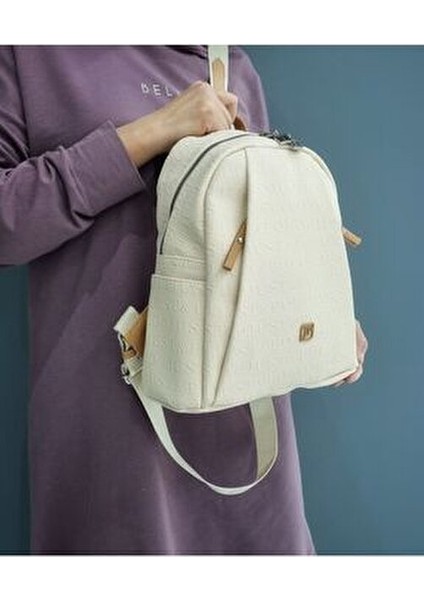 Kadın Krem Gofraj Baskılı Sırt Çantası ve Cüzdan Kombini fiyatları