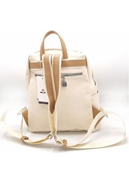 Kadın Krem Gofraj Baskılı Sırt Çantası ve Cüzdan Kombini indirimleri