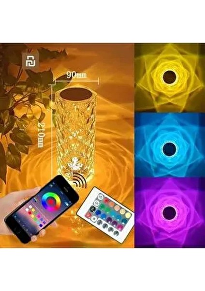 Kumandalı Kristal Masa Lambası Rgb Renk Değiştiren Gece Lambası 16 Renk 4 Mod Dokunmatik Kontrol
