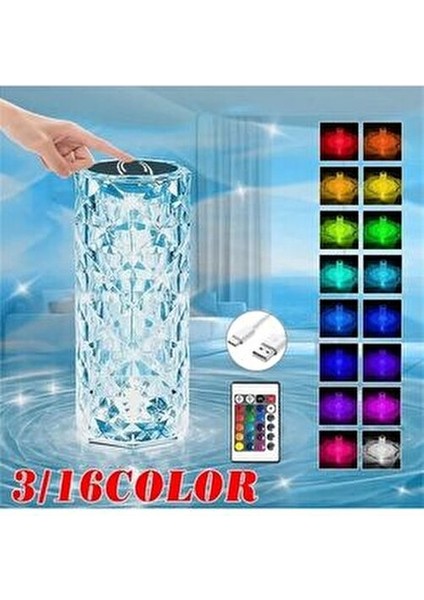 Kumandalı Kristal Masa Lambası Rgb Renk Değiştiren Gece Lambası 16 Renk 4 Mod Dokunmatik Kontrol fiyatları