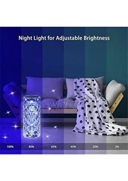 Kumandalı Kristal Masa Lambası Rgb Renk Değiştiren Gece Lambası 16 Renk 4 Mod Dokunmatik Kontrol