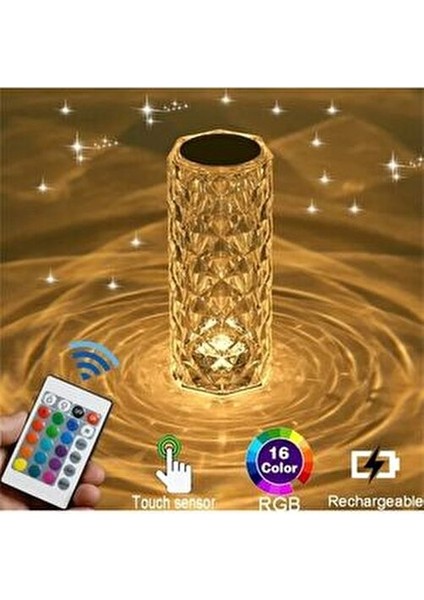 Kumandalı Kristal Masa Lambası Rgb Renk Değiştiren Gece Lambası 16 Renk 4 Mod Dokunmatik Kontrol