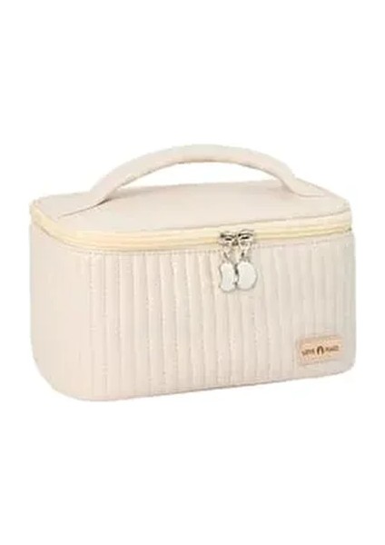 Vega Suni Deri Kapitone Makyaj Düzenleyici Çantası Bej Renkli Şık Tasarım