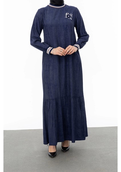 Ribanalı Eteği Büzgülü Elbise - Lacivert fiyatları