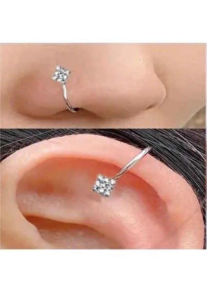 925 Ayar Gümüş Zirkon Taşlı Kare Deliksiz Sıkıştırma Hızma Piercing Küpe