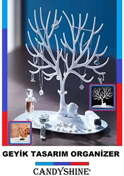 Geyik Tasarımlı Takı Standı Beyaz Renk ile Şık ve Kullanışlı 1 Parça