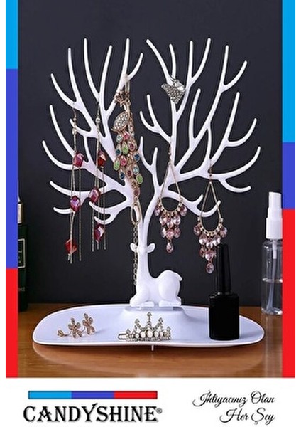 Geyik Tasarımlı Takı Standı Beyaz Renk ile Şık ve Kullanışlı 1 Parça