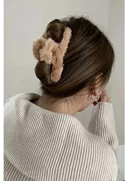 Kadın Kahve Peluş Xl Mandal Toka