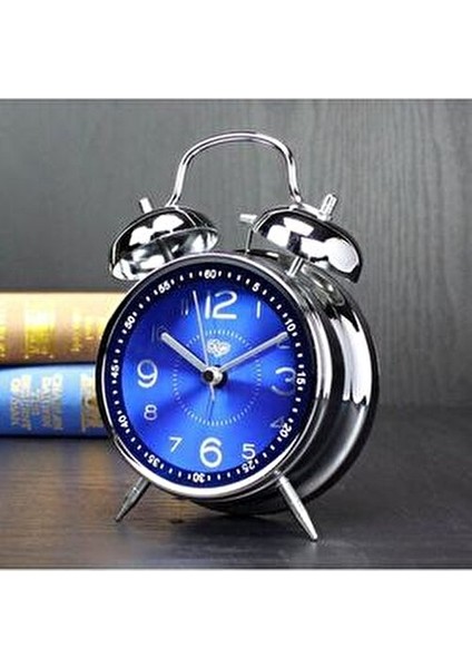 Güçlü Alarm Sesi Akar Mekanizmalı Nostaljik Gümüş Metal Işıklı Çift Çanlı Çalar Saat Masa Saati fiyatları