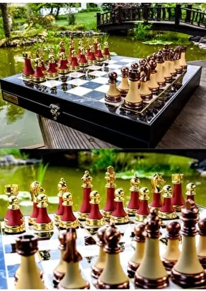 Premium Satranç Takımı, Eşsiz Metal ve Mermer Desenli Satranç Takımı, Metal Satranç