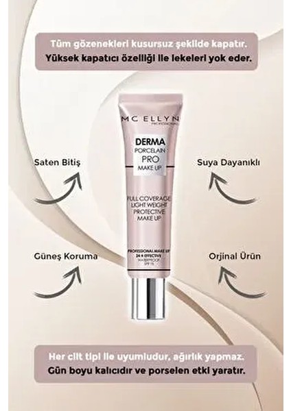 Saten Görünüm Porselen Fondöten Waterproof - 03 Buğday Ten fiyatları