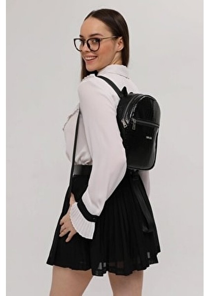 Kroko Siyah 2 Bölmeli Kadın Sırt Çantası fiyatları