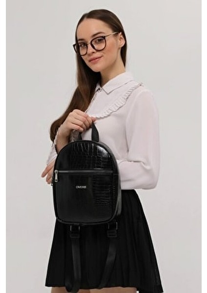 Kroko Siyah 2 Bölmeli Kadın Sırt Çantası modelleri